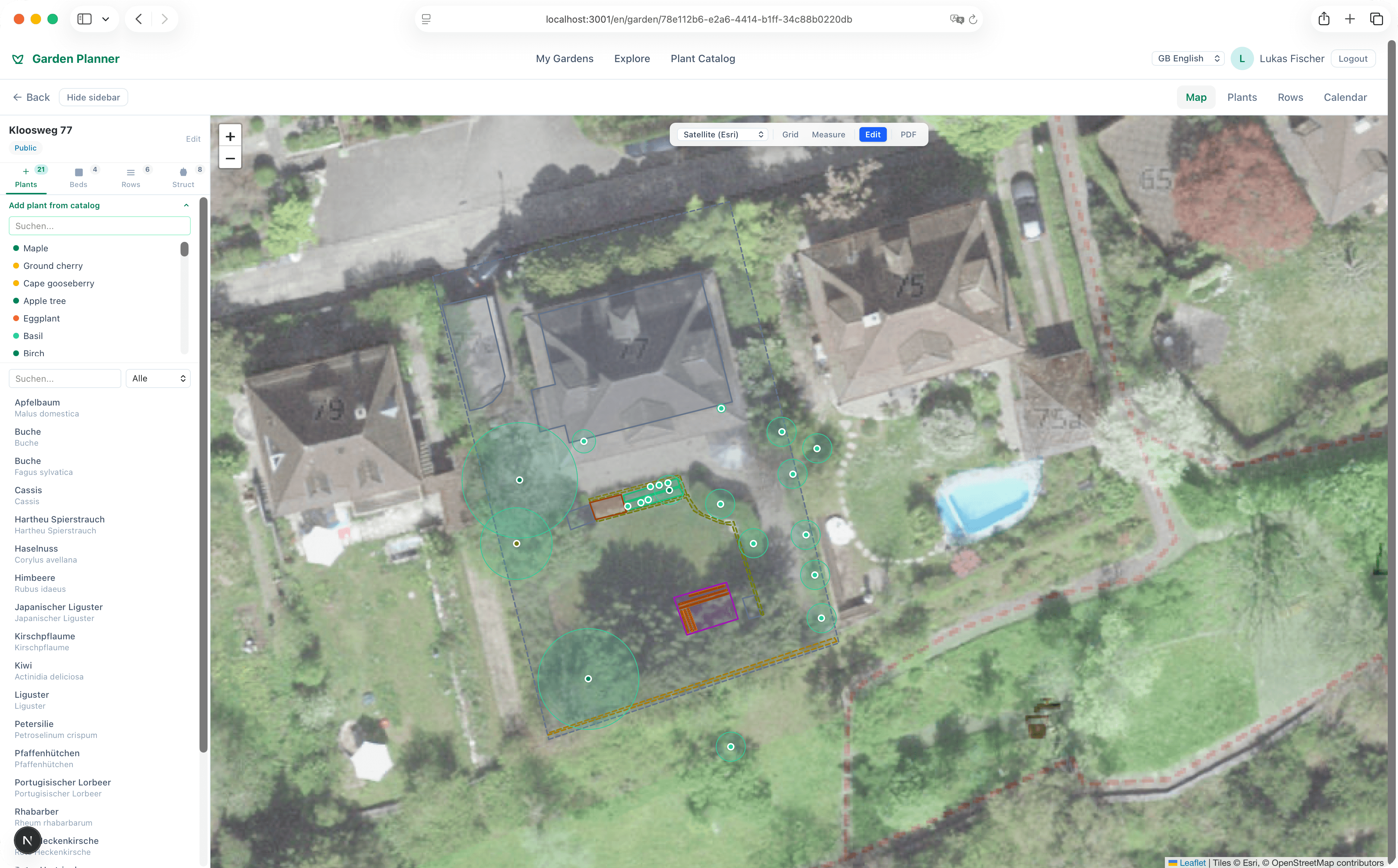 Garden map on satellite background